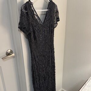 Pisarro Nights Charcoal Beaded Midi Dress